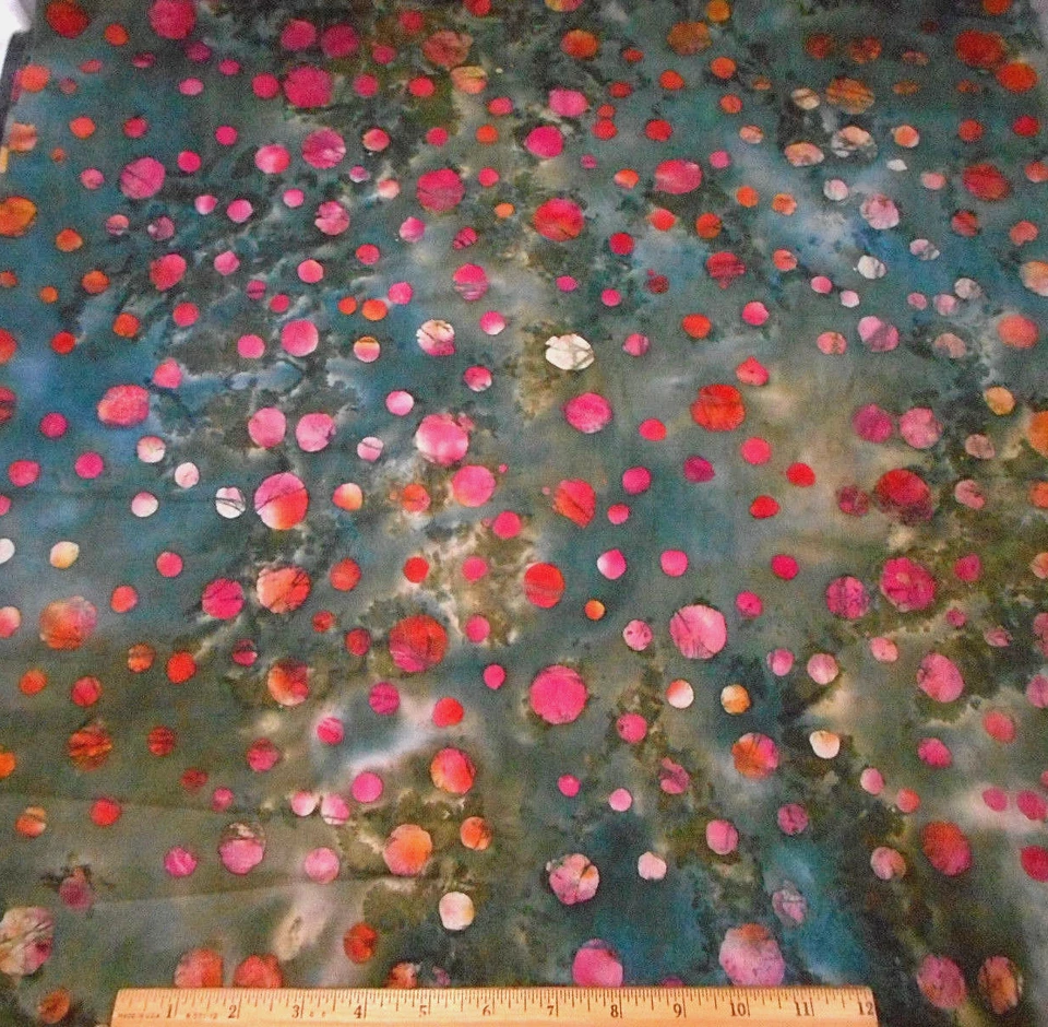 Batik Fabric 7/8 Yard Pink Orange Yellow Dots Green Blue Quilting Cotton #M21 - Image 1 of 1