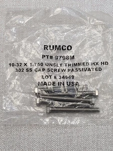 10-32 x 1.75" Trimmed Hex Head Bolts, Rumco Pt# 9798M, 302 Stainless (5pcs/Bag) - Picture 1 of 2