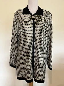 NEW! MISOOK HOLIDAY BLACK/GOLD  SILKY STRETCHY KNIT ZIPPERED CARDIGAN JACKET L - Picture 1 of 3