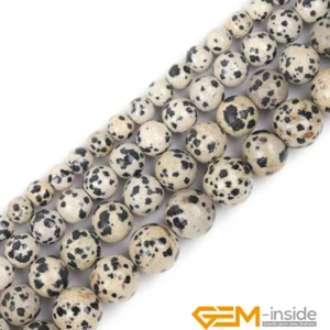Natural Dalmation Jasper Gemstone Big Hole Loose Beads for Jewelry Making 15" - Picture 1 of 35