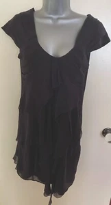Abito Karen Millen nero 100% seta chiffon taglia 12 volant strati - Foto 1 di 12