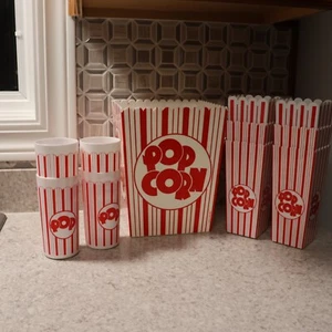 1989 Vintage Movie Night 11pc Set 1 Large Popcorn Bucket + 6 sm + 4 Cups! - Picture 1 of 9