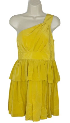 Laila Women’s 100% Silk Yellow One Shoulder Peplum Party Dress Size 4 - Image 1 of 4