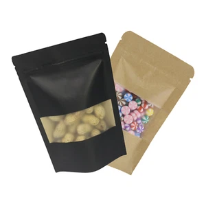 Bulk QTY Kraft QuickQlick™ Heat Seal Food Grade Stand-Up Bag w/ Frosted Window - Picture 1 of 7