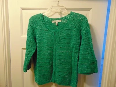 Cárdigan vintage David Brooks cremallera completa suéter verde y plateado brillante manga 3/4 Foto 1 de 2