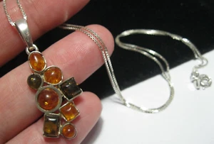 Baltic Amber Pendant Necklace Sterling Silver Cognac, Honey, Green, 18" - Picture 1 of 6
