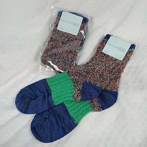 Anthropologie Socks Adult One Size Blue Hansel From Basel 2ct Wool Blend Cozy