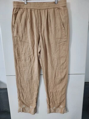 Pantalones Abercrombie Fitch para mujer M jersey recto cónico mezcla de lino dobladillo bordado Foto 1 de 4
