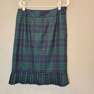 Pendleton Plaid Skirt Womens 16 Blue Green Pleated Bottom Pencil Wool - Picture 1 of 7