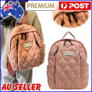 Quilted Cotton Backpack Women Large Capacity Rucksack Zipper Travel Bag (Pink) - Picture 1 of 7