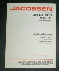 JACOBSEN VERTICAL MOWER OPERATOR'S MANUAL W/ PARTS LIST - NEW - Picture 1 of 2