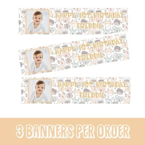 B003 - 3x Personalised Birthday Banner baby, toddler, animal, party, decorations - Picture 1 of 1