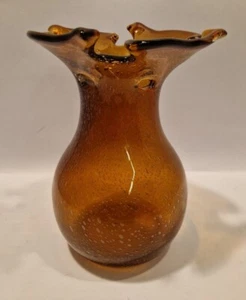 Jarrón de cristal de murano de mediados de siglo C11-AE DISEÑO DE AGUJEROS COLORES ÁMBAR FLORERO - Imagen 1 de 6