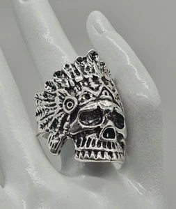 Mens Jewelry Vintage Skull Indian Ring Adjustable Silver Color 88L - Picture 1 of 8