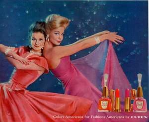 Paul Whitney Taft CUTEX Sarmi Chiffon MODE KORALLENORCHIDEE 1960 ausklappbare Anzeige - Bild 1 von 2