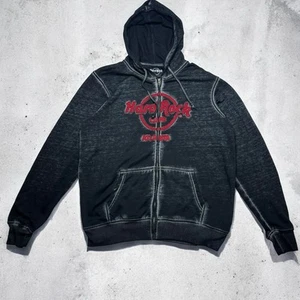 Hard Rock Cafe ATLANTA Double Burn Out Zip-Up Logo Hoodie Black XL - Picture 1 of 10