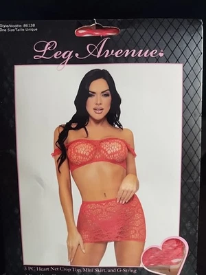 Minifalda Leg Avenue roja 3 piezas corazón red top G-stry Nip Foto 1 de 3