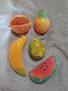 Vintage Alabaster Fruit 5 Piece Lot - Picture 1 of 13
