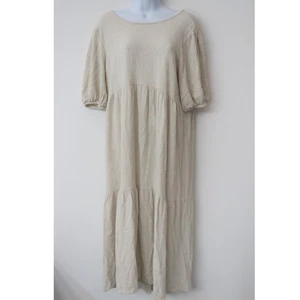 Vestido midi Downeast mezcla de lino talla grande beige crema boho fluido cabaña - Imagen 1 de 9