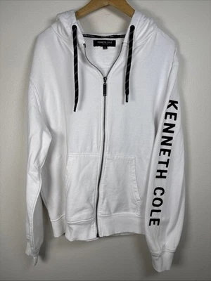 Sudadera con Capucha Kenneth Cole Blanca Cremallera Completa Para Hombre Talla Grande Manga con Logo Foto 1 de 4
