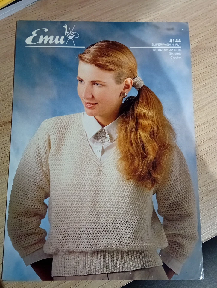 Emu 4ply V-neck Sweater Crochet Pattern N°4144 (LJ) - Image 1 of 1