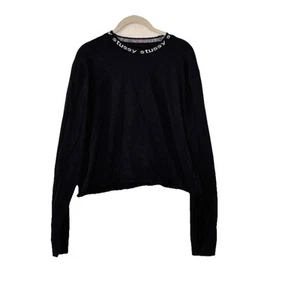 Stussy Womens Top Medium Jacquard Spell Out Long Sleeved T Shirt Ring Collar - Picture 1 of 6