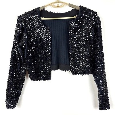 Chaqueta Bolero Betsey Johnson Vintage Años 80-90 Lentejuelas Recortada Negra Azul Grande Foto 1 de 4