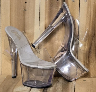 PLEASER Mujer 9 M Plataforma Transparente 7" Tacones Sky 302 Fabulicious Bailarina Exótica  Foto 1 de 4