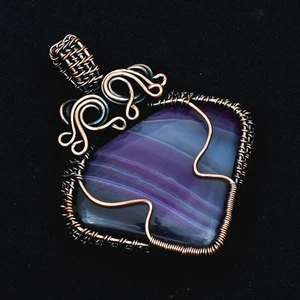Colgante de alambre de cobre hecho a mano étnico de piedras preciosas de ágata solar joyería 2,44" AP-21962 - Imagen 1 de 1