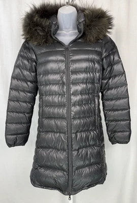 Duvetica Black Goose Down Puffer 全可拆卸毛皮帽绗缝夹克尺寸 42 — 第 1/4 张图片
