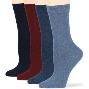 Women's Cotton Dress Socks - 4 Pack Large - Solid Casual Crew Calf, Dark Navy... - Picture 1 of 7