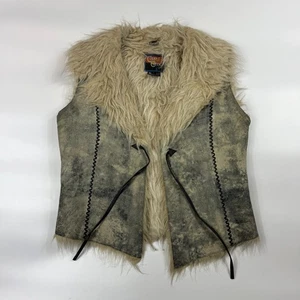 Cripple Creek Faux Fur Vest Womens Large Gray Western Cowgirl Rodeo Tie Front - Picture 1 of 6