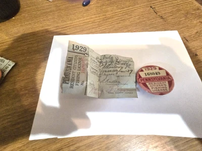 Pennsylvania Licencia de Pesca 1929 Botón y Papel Foto 1 de 4