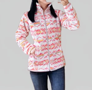 Columbia Sawyer Rapids Fleece Jacket Womens L Pink Aztec  Full Zip Pattern Cozy - Picture 1 of 15
