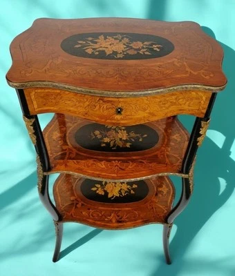 Louis XV Floral Marquetry 3 Tier Étagère Side Table Stand Gilt Bronze Ormolu Wow - Image 1 of 4
