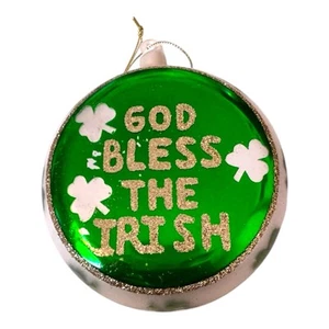 Glass Christmas Ornament God Bless The Irish 4” Circle Some Finish Wear As Shown - Picture 1 of 6