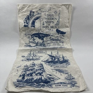 Vintage Stone Lea Mills Leinen Handtuch Holz Schiffe und Eisen Männer Nantucket Schlittenfahrt - Bild 1 von 19