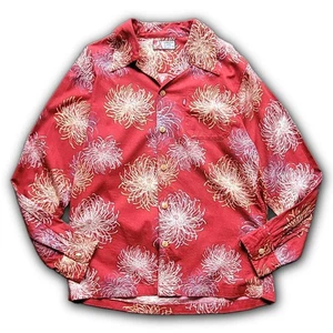 Samurai Jeans Hemd mit Blumenmuster L burgunderrot offener Kragen Japan kostenloser Versand - Bild 1 von 20