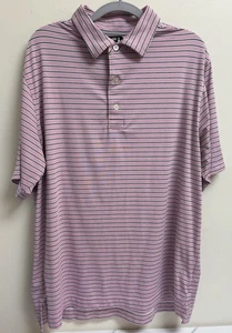 FootJoy Golf Polo Shirt Men's Large Pink Black White Stripe Performance Stretch - Picture 1 of 5