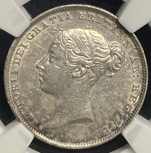GREAT BRITAIN 1845 AD Queen Victoria, Silver 6p Six Pence Coin, 1837-1901 NGC AU - Picture 1 of 5