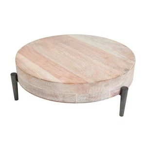 Litton Lane Tray Cream Mango Wood Decorative Black Metal Legs 12.5" Round Modern - Picture 1 of 13