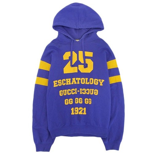 GUCCI Cotone 100 College Logo Pullover Felpa con Cappuccio Blu Giallo Taglia Uomo Donna Y0