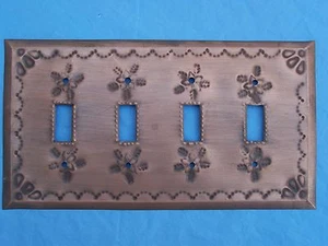 Aged Tin Quadruple Switchplate Cover, Flowers - Mexico - Picture 1 of 1