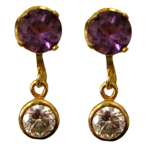 Not Pierced Gold Clip On Earrings Purple Amethyst Vermeil Non-pierced Dangle New - Picture 1 of 3
