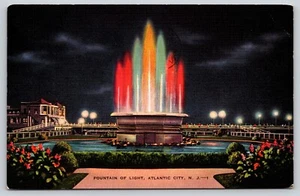 Postcard Fountain of Light at Night Atlantic City New Jersey Linen - Picture 1 of 2