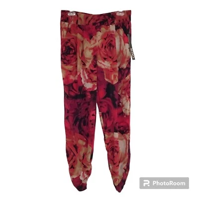 NWT XOXO Multicolor Floral Print Pants Size Medium Ruched Ankles - Image 1 of 4