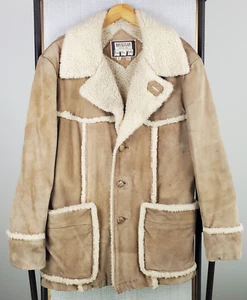 VTG ROYAL CLAN Size Large Mens Split Cowhide Sherpa Rancher Jacket Coat Leather - Picture 1 of 16