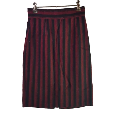 Falda lápiz polar de lana genuina vintage para mujer talla 8 negra granate a rayas Foto 1 de 4