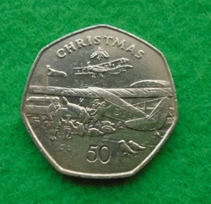 Isle of Man Elizabeth II 1985 Christmas 50p, Di Haviland Planes (M-796) - Picture 1 of 2
