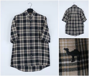 Mens CAMEL Shirt Large Size Vintage Check Plaid Short Sleeve - Picture 1 of 10
